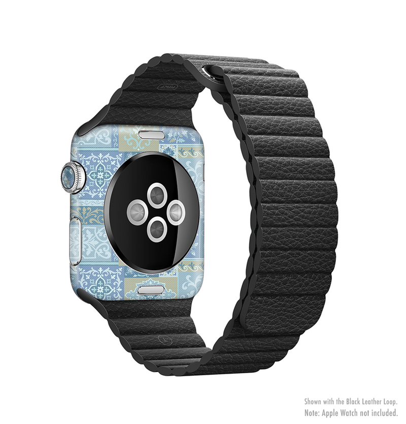 The Blue Patched Paisley Pattern Full-Body Skin Kit for the Apple Watch