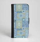 The Blue Patched Paisley Pattern Ink-Fuzed Leather Folding Wallet Case for the iPhone 6/6s, 6/6s Plus, 5/5s and 5c