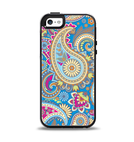 The Blue & Pink Layered Paisley Pattern V3 Apple iPhone 5-5s Otterbox Symmetry Case Skin Set