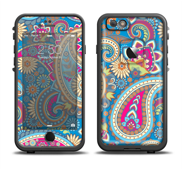 The Blue & Pink Layered Paisley Pattern V3 Apple iPhone 6 LifeProof Fre Case Skin Set