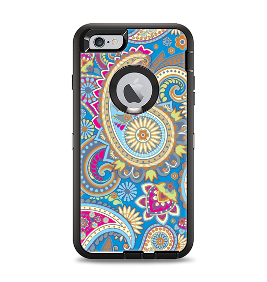 The Blue & Pink Layered Paisley Pattern V3 Apple iPhone 6 Plus Otterbox Defender Case Skin Set
