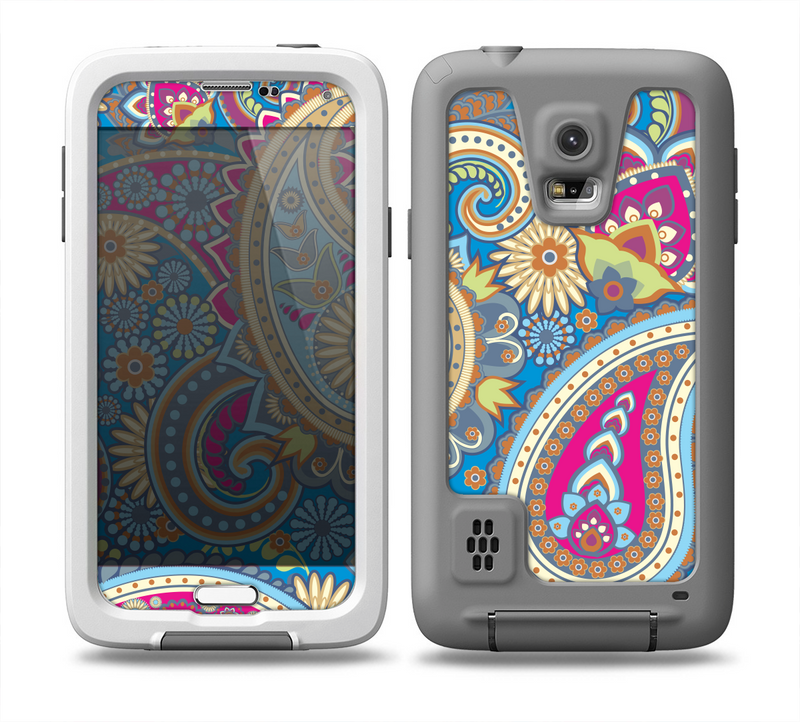 The Blue & Pink Layered Paisley Pattern V3 Skin for the Samsung Galaxy S5 frē LifeProof Case