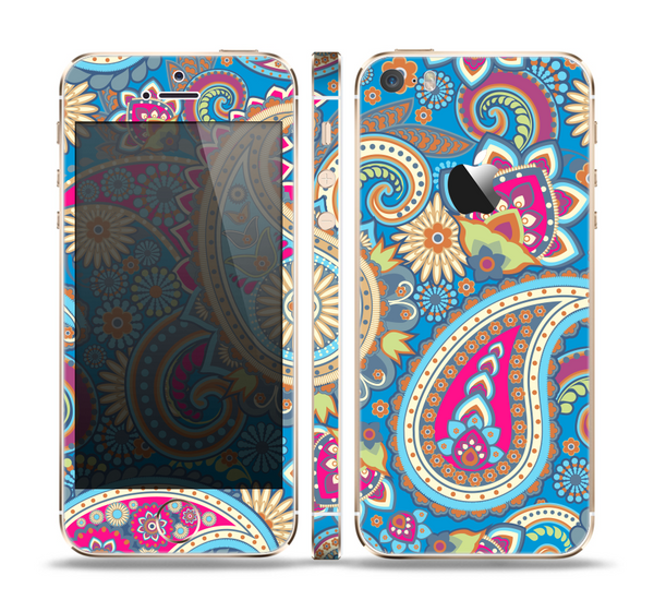 The Blue & Pink Layered Paisley Pattern V3 Skin Set for the Apple iPhone 5s