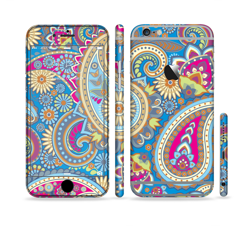 The Blue & Pink Layered Paisley Pattern V3 Sectioned Skin Series for the Apple iPhone 6