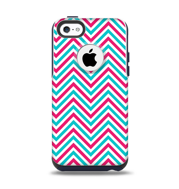 The Blue & Pink Sharp Chevron Pattern Apple iPhone 5c Otterbox Commuter Case Skin Set
