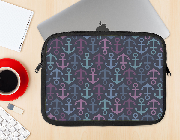 The Blue & Pink Vector Anchor Collage Ink-Fuzed NeoPrene MacBook Laptop Sleeve