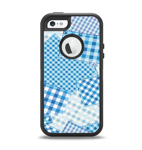 The Blue Plaid Patches Apple iPhone 5-5s Otterbox Defender Case Skin Set