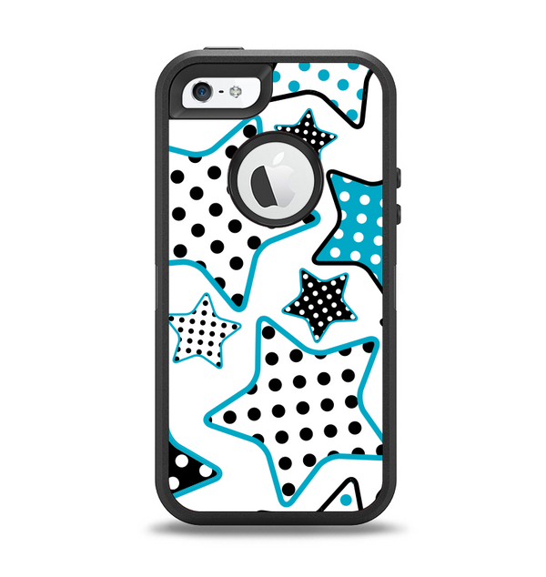 The Blue Polkadotted Vector Stars Apple iPhone 5-5s Otterbox Defender Case Skin Set