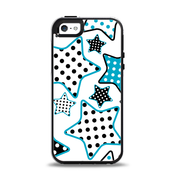 The Blue Polkadotted Vector Stars Apple iPhone 5-5s Otterbox Symmetry Case Skin Set