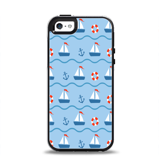 The Blue & Red Nautical Sailboat Pattern Apple iPhone 5-5s Otterbox Symmetry Case Skin Set
