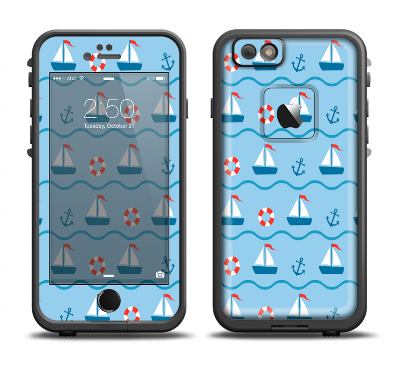 The Blue & Red Nautical Sailboat Pattern Apple iPhone 6/6s LifeProof Fre Case Skin Set