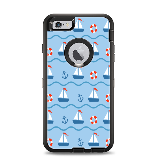 The Blue & Red Nautical Sailboat Pattern Apple iPhone 6 Plus Otterbox Defender Case Skin Set