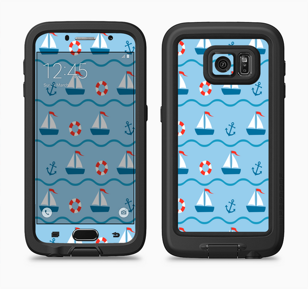The Blue & Red Nautical Sailboat Pattern Full Body Samsung Galaxy S6 LifeProof Fre Case Skin Kit
