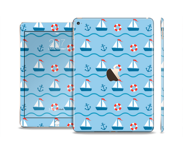 The Blue & Red Nautical Sailboat Pattern Skin Set for the Apple iPad Air 2