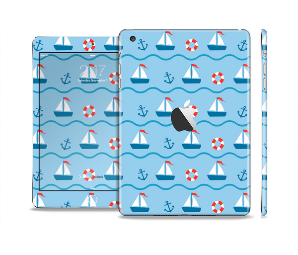 The Blue & Red Nautical Sailboat Pattern Full Body Skin Set for the Apple iPad Mini 2