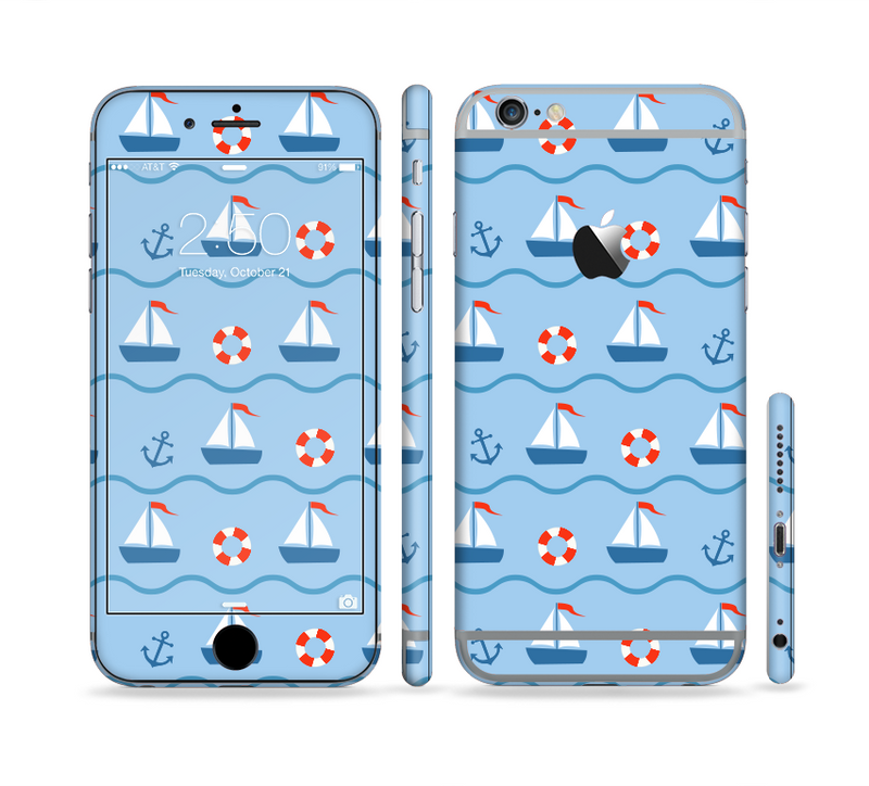 The Blue & Red Nautical Sailboat Pattern Sectioned Skin Series for the Apple iPhone 6
