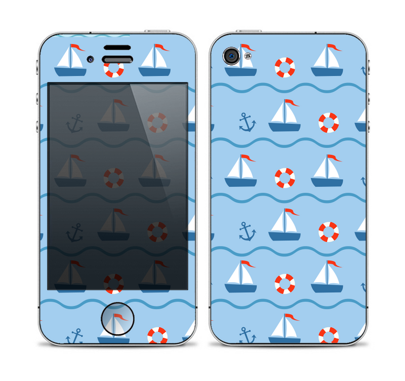 The Blue & Red Nautical Sailboat Pattern Skin for the Apple iPhone 4-4s