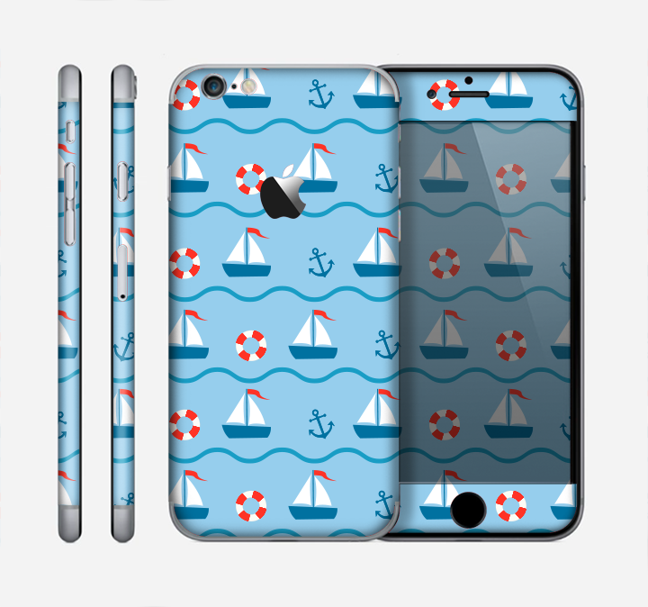 The Blue & Red Nautical Sailboat Pattern Skin for the Apple iPhone 6