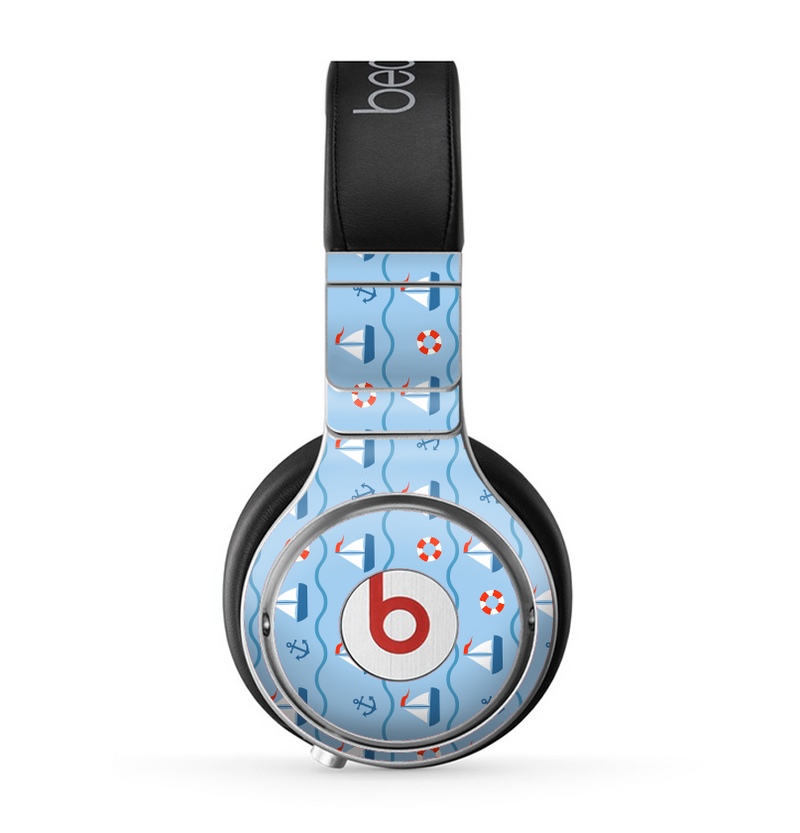 The Blue & Red Nautical Sailboat Pattern Skin for the Beats by Dre Pro Headphones