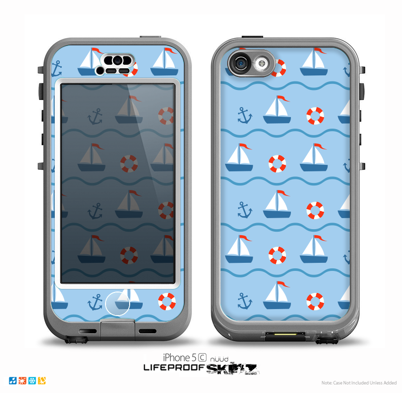 The Blue & Red Nautical Sailboat Pattern Skin for the iPhone 5c nüüd LifeProof Case