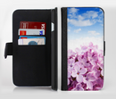 The Blue Sky Pink Flower Field Ink-Fuzed Leather Folding Wallet Credit-Card Case for the Apple iPhone 6/6s, 6/6s Plus, 5/5s and 5c