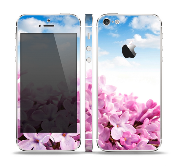 The Blue Sky Pink Flower Field Skin Set for the Apple iPhone 5