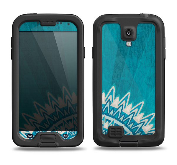The Blue Spiked Orb Pattern V3 Samsung Galaxy S4 LifeProof Nuud Case Skin Set