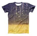 The Blue Stratched Streaks with Unfocused Gold Sparkles ink-Fuzed Unisex All Over Full-Printed Fitted Tee Shirt