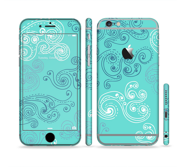 The Blue Swirled Abstract Design Sectioned Skin Series for the Apple iPhone 6 Plus