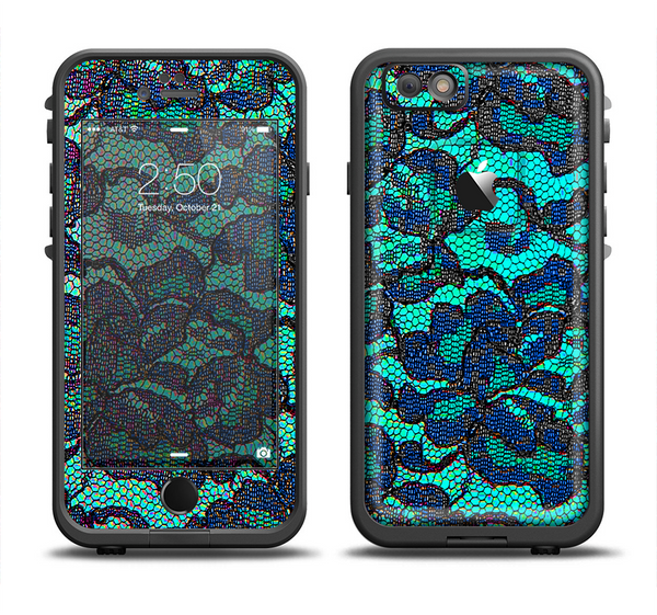 The Blue & Teal Lace Texture Apple iPhone 6 LifeProof Fre Case Skin Set