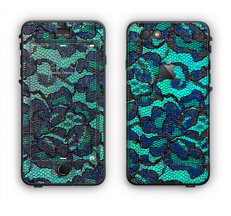 The Blue & Teal Lace Texture Apple iPhone 6 LifeProof Nuud Case Skin Set
