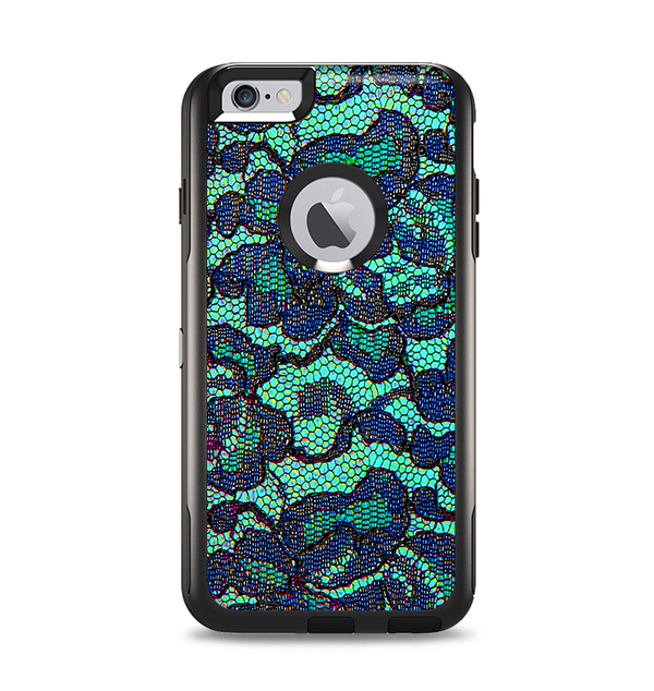The Blue & Teal Lace Texture Apple iPhone 6 Plus Otterbox Commuter Case Skin Set