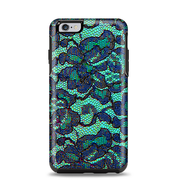 The Blue & Teal Lace Texture Apple iPhone 6 Plus Otterbox Symmetry Case Skin Set