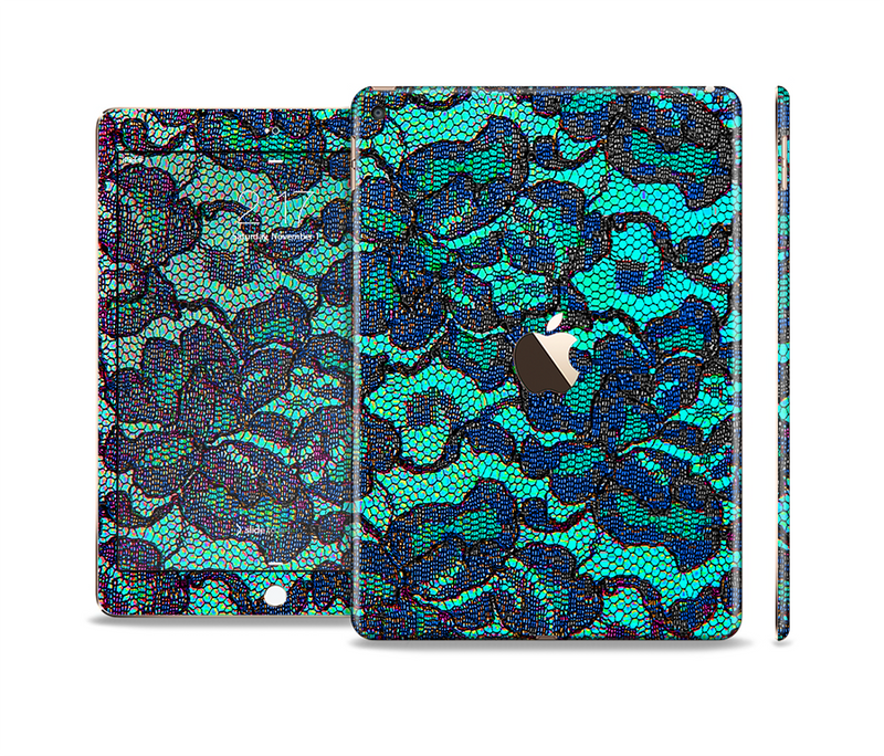 The Blue & Teal Lace Texture Skin Set for the Apple iPad Pro