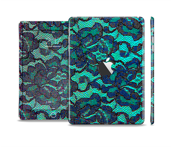 The Blue & Teal Lace Texture Full Body Skin Set for the Apple iPad Mini 2