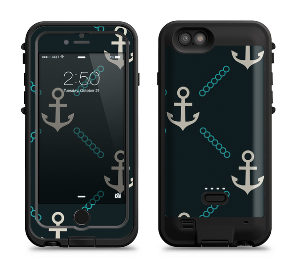 The Blue & Teal Vintage Solid Color Anchor Linked Apple iPhone 6/6s LifeProof Fre POWER Case Skin Set