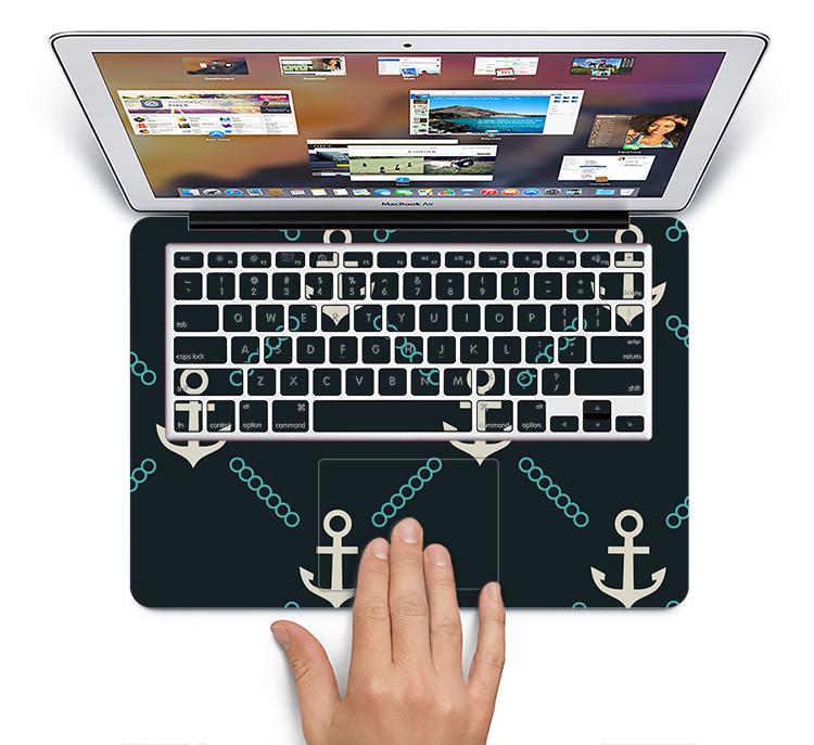 The Blue & Teal Vintage Solid Color Anchor Linked Skin Set for the Apple MacBook Air 11"