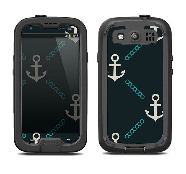 The Blue & Teal Vintage Solid Color Anchor Linked Samsung Galaxy S3 LifeProof Fre Case Skin Set