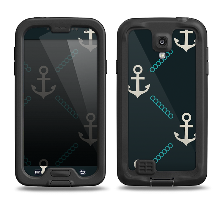 The Blue & Teal Vintage Solid Color Anchor Linked Samsung Galaxy S4 LifeProof Fre Case Skin Set