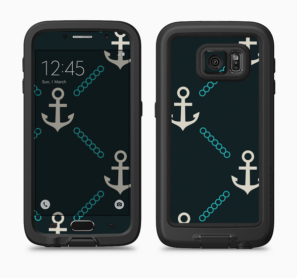 The Blue & Teal Vintage Solid Color Anchor Linked Full Body Samsung Galaxy S6 LifeProof Fre Case Skin Kit