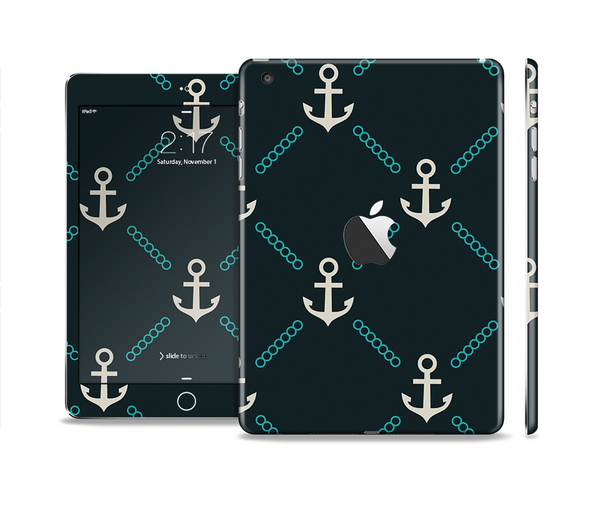 The Blue & Teal Vintage Solid Color Anchor Linked Full Body Skin Set for the Apple iPad Mini 2