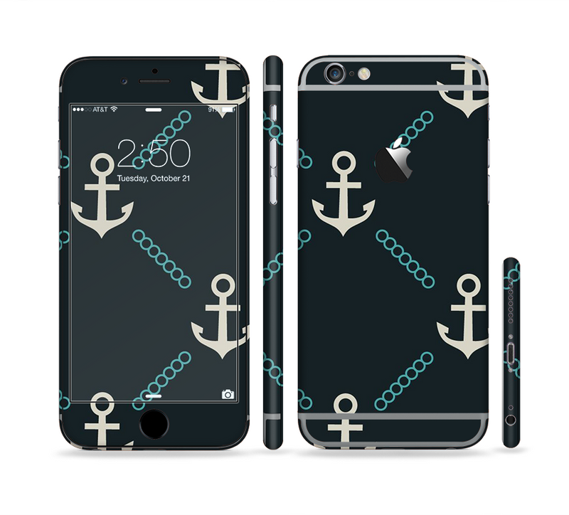 The Blue & Teal Vintage Solid Color Anchor Linked Sectioned Skin Series for the Apple iPhone 6