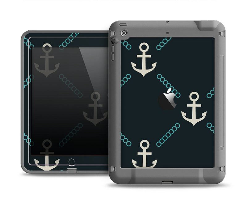 The Blue & Teal Vintage Solid Color Anchor Linked Apple iPad Air LifeProof Fre Case Skin Set
