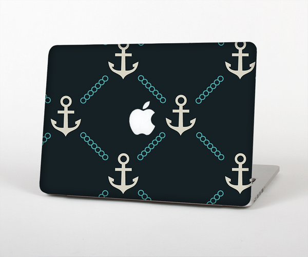 The Blue & Teal Vintage Solid Color Anchor Linked Skin Set for the Apple MacBook Air 11"