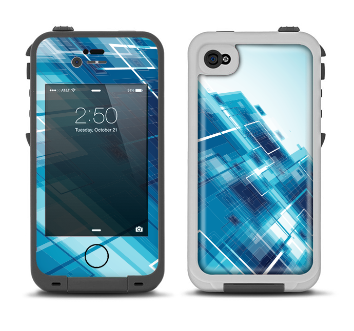 The Blue Transending Squares Apple iPhone 4-4s LifeProof Fre Case Skin Set