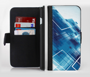 The Blue Transending Squares Ink-Fuzed Leather Folding Wallet Credit-Card Case for the Apple iPhone 6/6s, 6/6s Plus, 5/5s and 5c