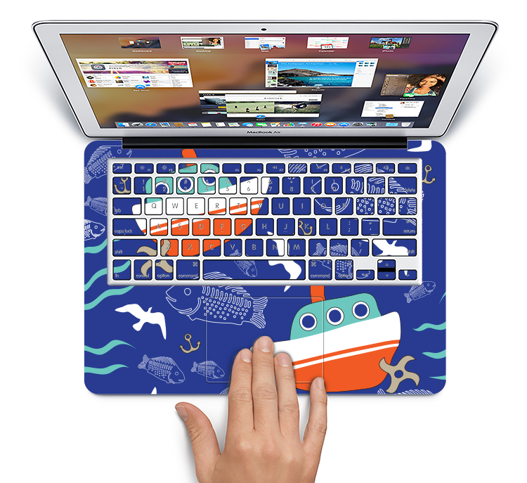 The Blue Vector Fish and Boat Pattern Skin Set for the Apple MacBook Pro 15" with Retina Display