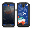 The Blue Vector Fish and Boat Pattern Samsung Galaxy S4 LifeProof Fre Case Skin Set