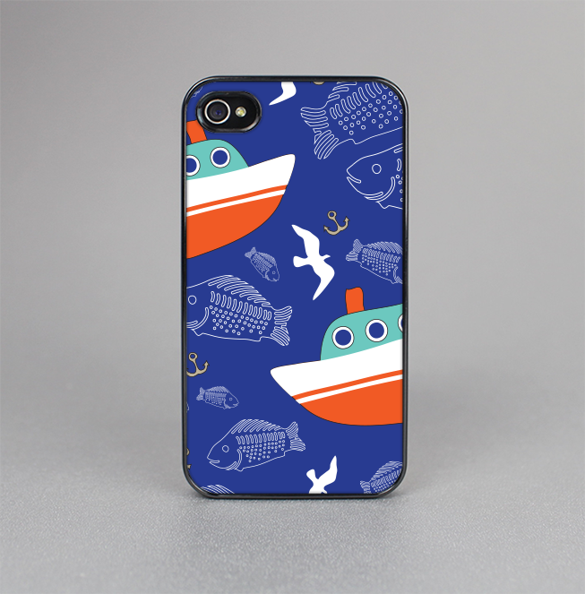 The Blue Vector Fish and Boat Pattern Skin-Sert for the Apple iPhone 4-4s Skin-Sert Case