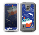 The Blue Vector Fish and Boat Pattern Skin Samsung Galaxy S5 frē LifeProof Case